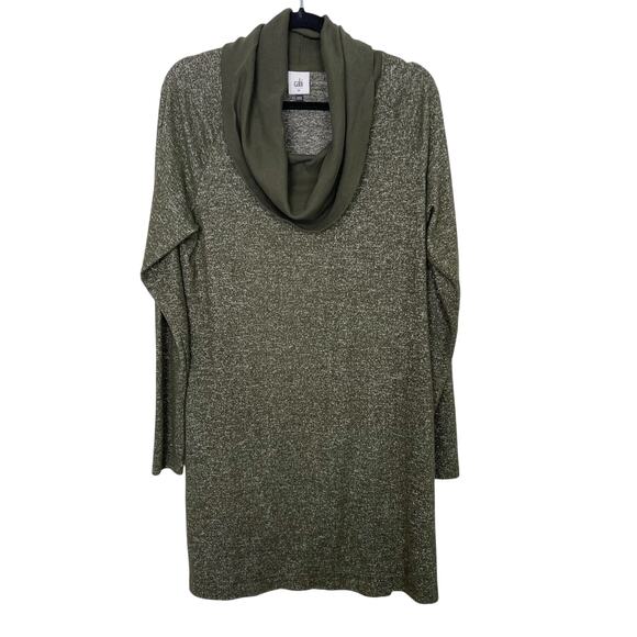 CAbi Solice Olive Green Cowl Neck Dress Medium M #4016 Long Sleeve Sweater Soft - Picture 1 of 10